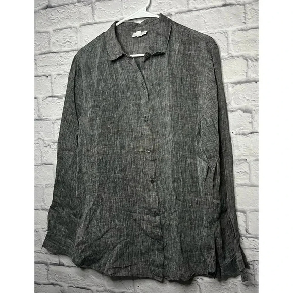 J.Jill love linen 100% gray button up shirt blouse long sleeve size M. - Picture 3 of 8
